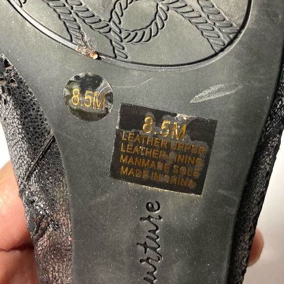 Nurture Women's Size 8.5M Silver/Black Leather Peep Toe Slingback Heels - Picture 7 of 8